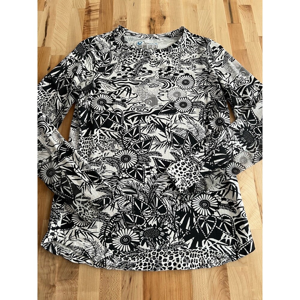 IBKUL Long Sleeve Crew Neck Stretch Mesh UPF 50+ Sun Outdoors Black & White XS